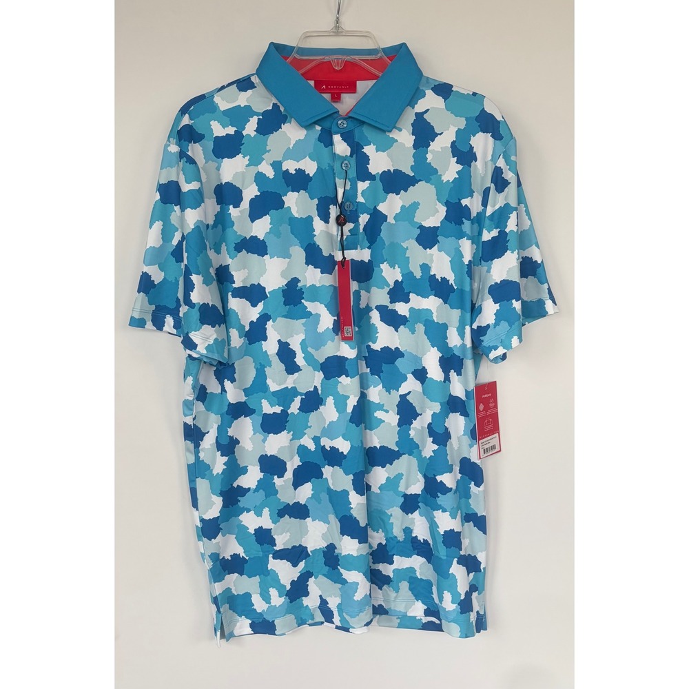 Redvanly Mens Blue Abstract Camo Golf Polo Shirt Short Sleeve Size Large NWT